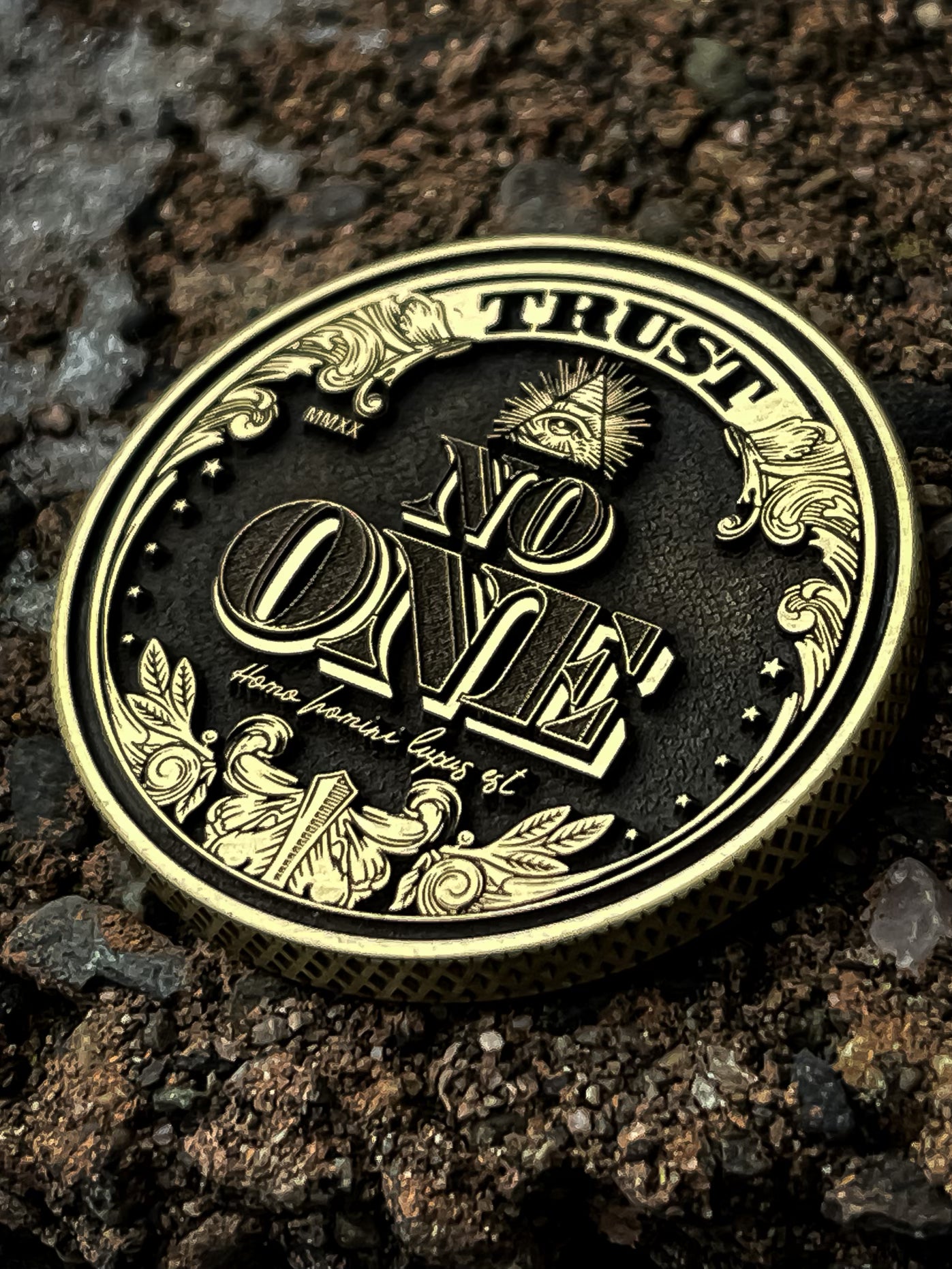 TRUST NO ONE BRASS COIN TRUST NO ONE BRASS COIN